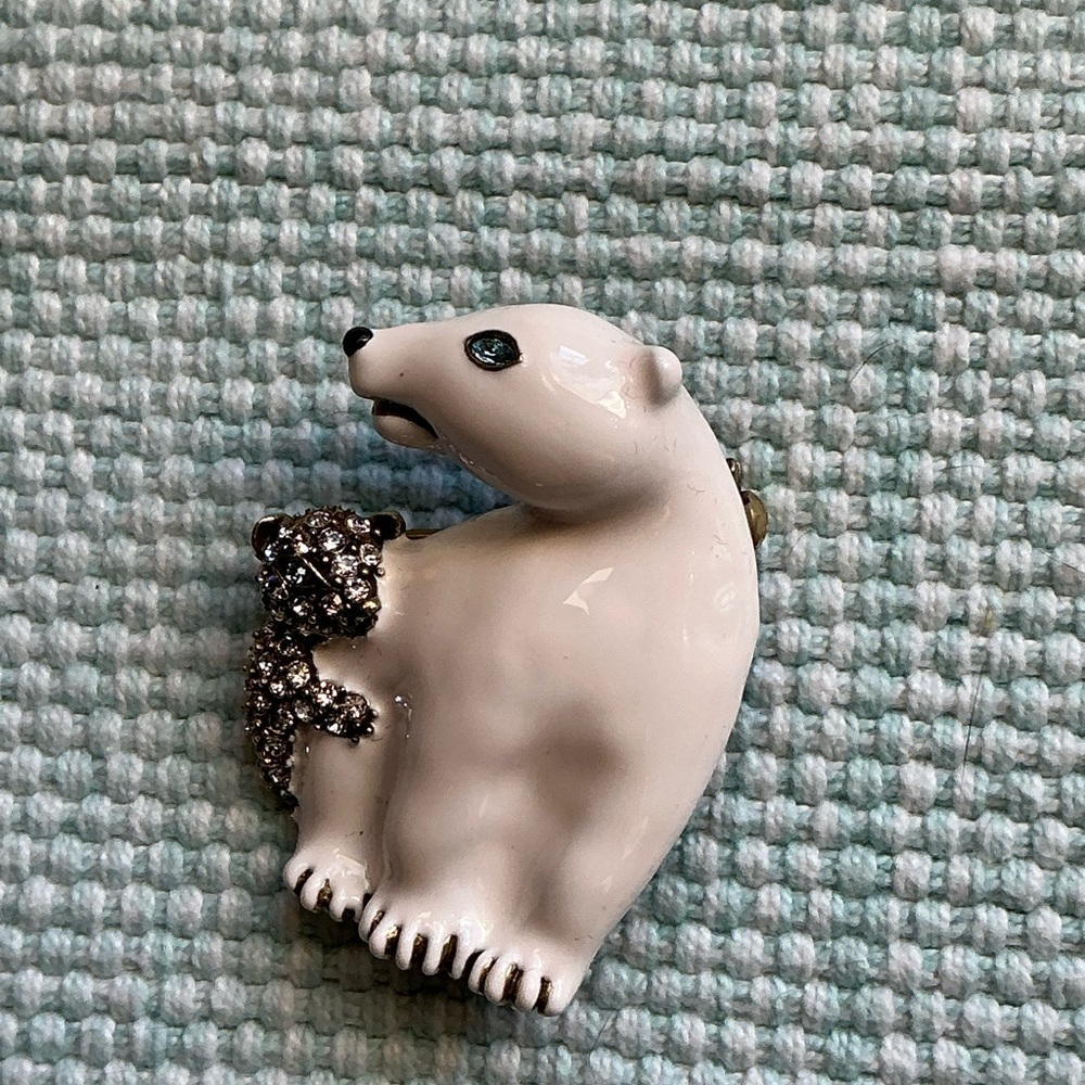 Heidi Daus White and Silver Polar Bear Brooch